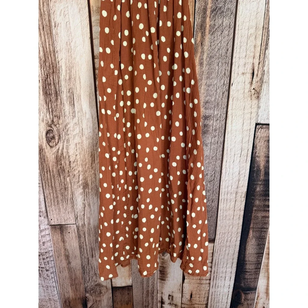 Abercrombie & Fitch Cotton Gauze Polka Dot Maxi Dress Brown Fall Boho Size Small